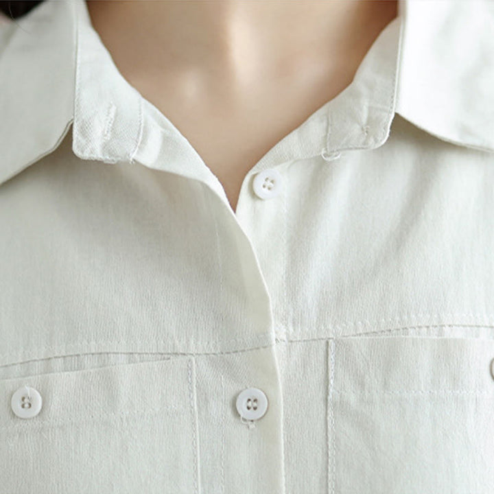 Set da donna Buddha Stones 2 pezzi, tinta unita, in cotone, con bottoni, camicia a maniche lunghe e pantaloni larghi alla caviglia, con tasche - image 6