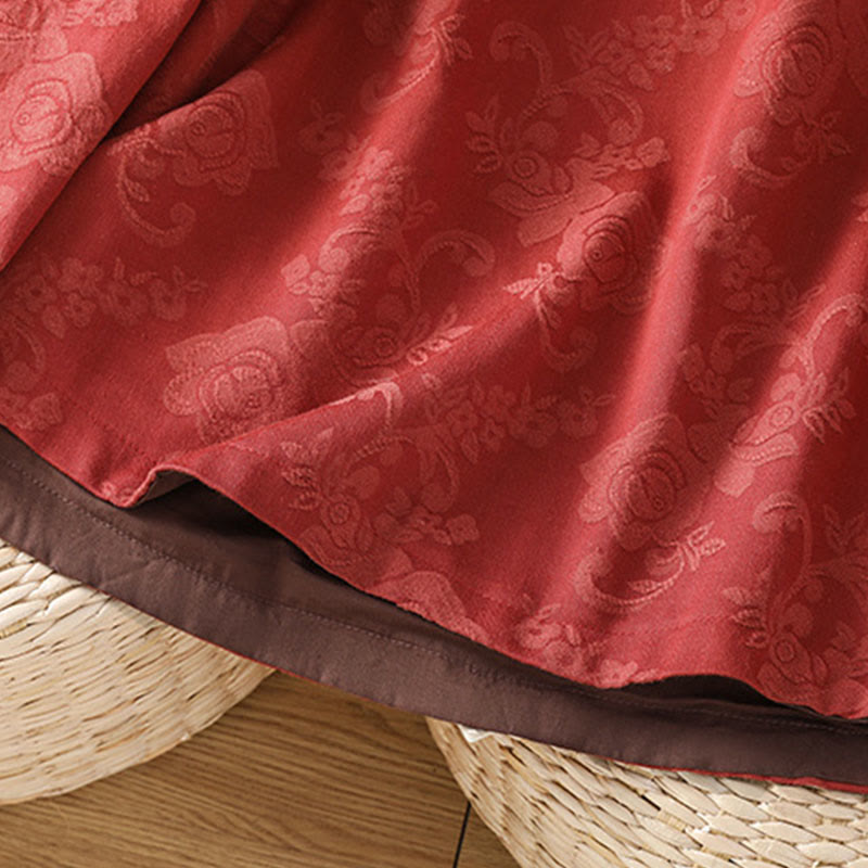 Camicia da donna in cotone a maniche lunghe con colletto rialzato, stampa floreale jacquard autunnale Buddha Stones con bottoni a rana - image 5