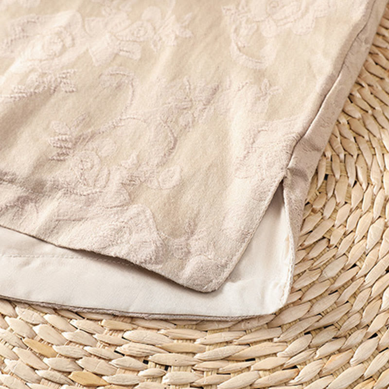 Camicia da donna in cotone a maniche lunghe con colletto rialzato, stampa floreale jacquard autunnale Buddha Stones con bottoni a rana - image 24