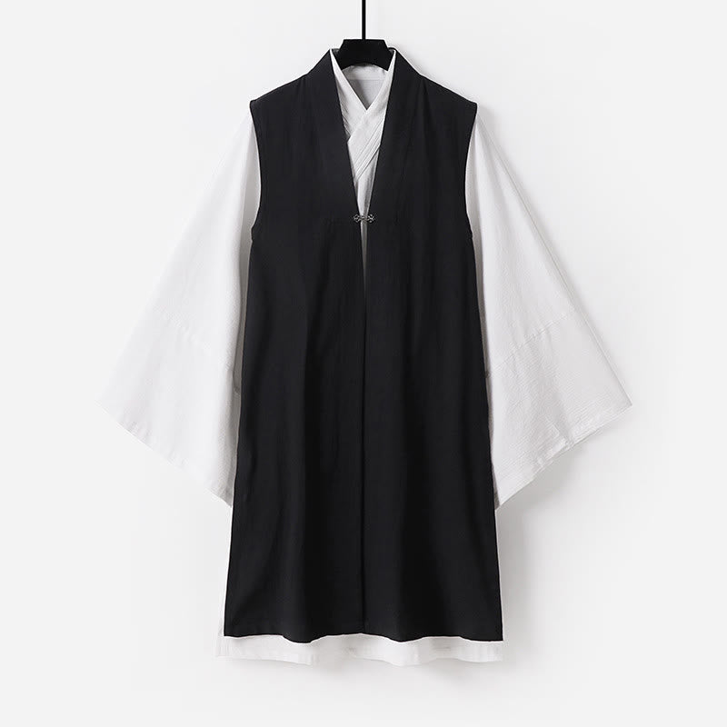 Buddha Stones 2 pezzi Wudang Tai Chi Cerimonia Solido Manica lunga Uomo Taoista Lunga Veste Kimono Senza Maniche Gilet Completo - Nero - US/UK/AU54, EU64 (9XL) - image 18