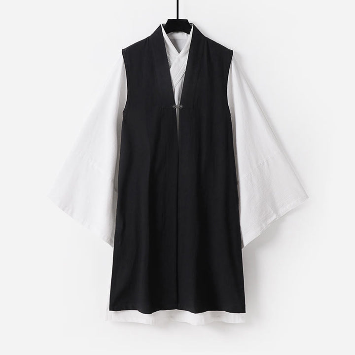 Buddha Stones 2 pezzi Wudang Tai Chi Cerimonia Solido Manica lunga Uomo Taoista Lunga Veste Kimono Senza Maniche Gilet Completo - Nero - US/UK/AU54, EU64 (9XL) - image 18