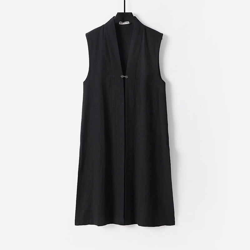 Buddha Stones 2 pezzi Wudang Tai Chi Cerimonia Solido Manica lunga Uomo Taoista Lunga Veste Kimono Senza Maniche Gilet Completo - image 19