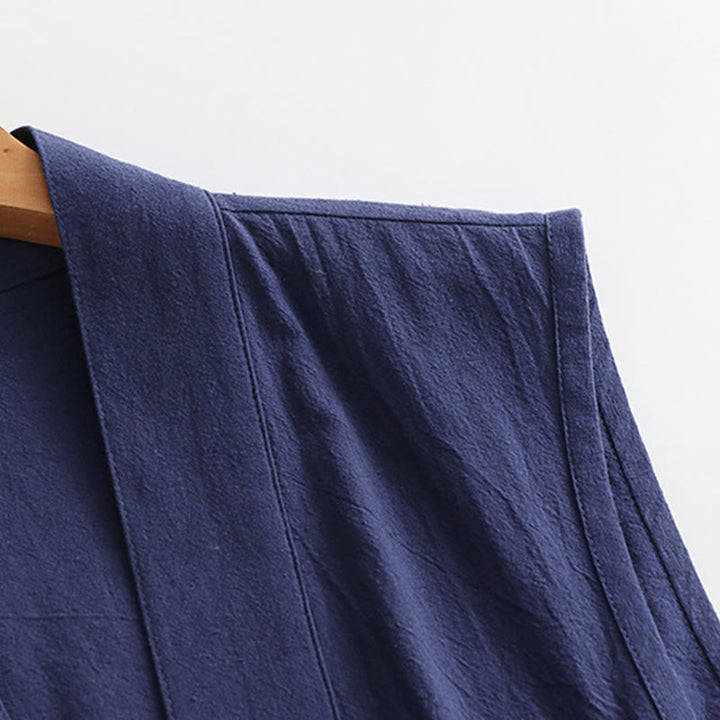 Buddha Stones 2 pezzi Wudang Tai Chi Cerimonia Solido Manica lunga Uomo Taoista Lunga Veste Kimono Senza Maniche Gilet Completo - image 7