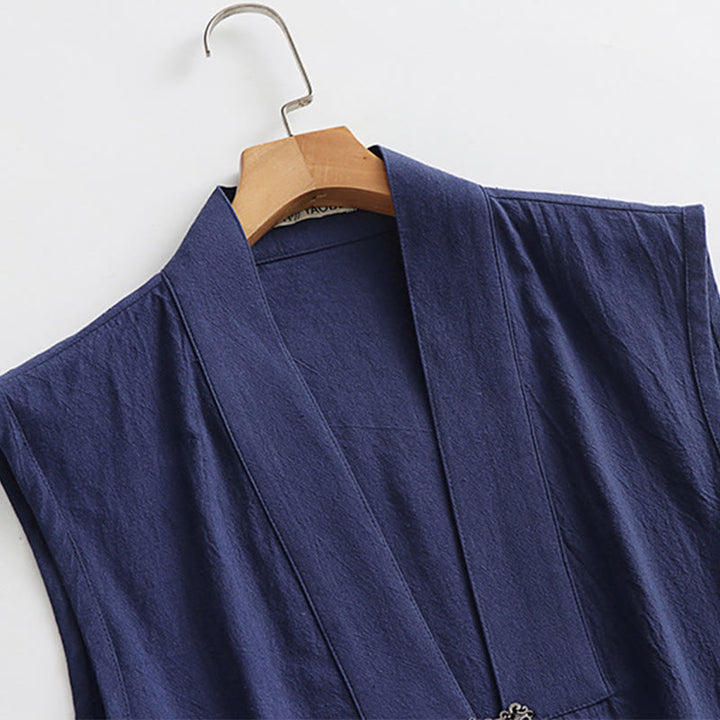 Buddha Stones 2 pezzi Wudang Tai Chi Cerimonia Solido Manica lunga Uomo Taoista Lunga Veste Kimono Senza Maniche Gilet Completo - image 6