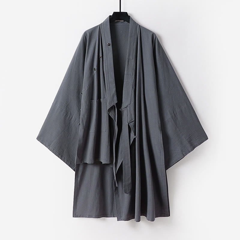 Buddha Stones 2 pezzi autunno solido manica lunga uomo taoista lunga veste kimono con lacci senza maniche gilet abito cerimonia qigong - image 6