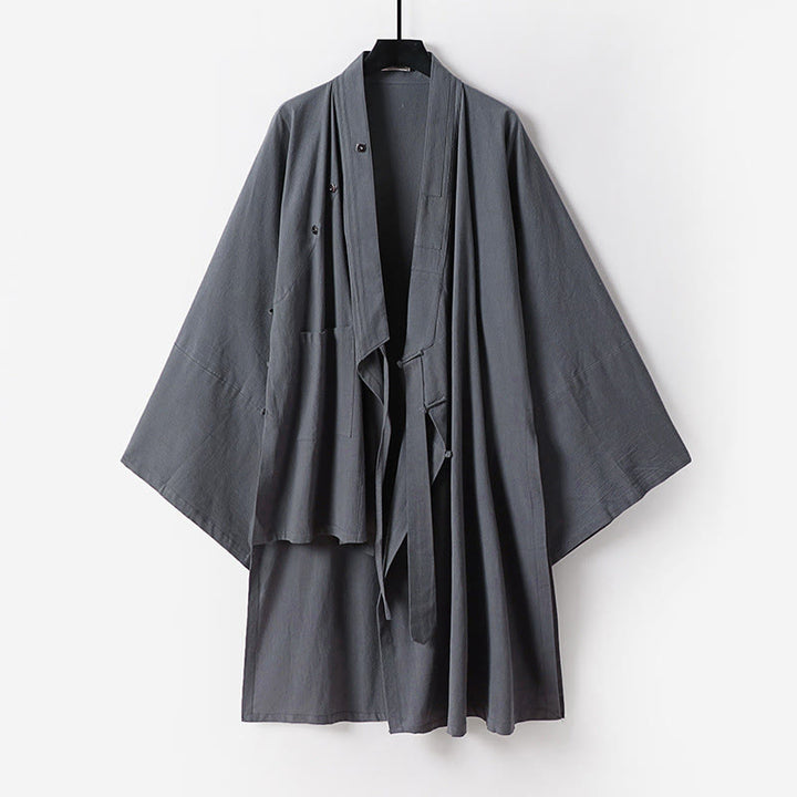 Buddha Stones 2 pezzi autunno solido manica lunga uomo taoista lunga veste kimono con lacci senza maniche gilet abito cerimonia qigong - image 6