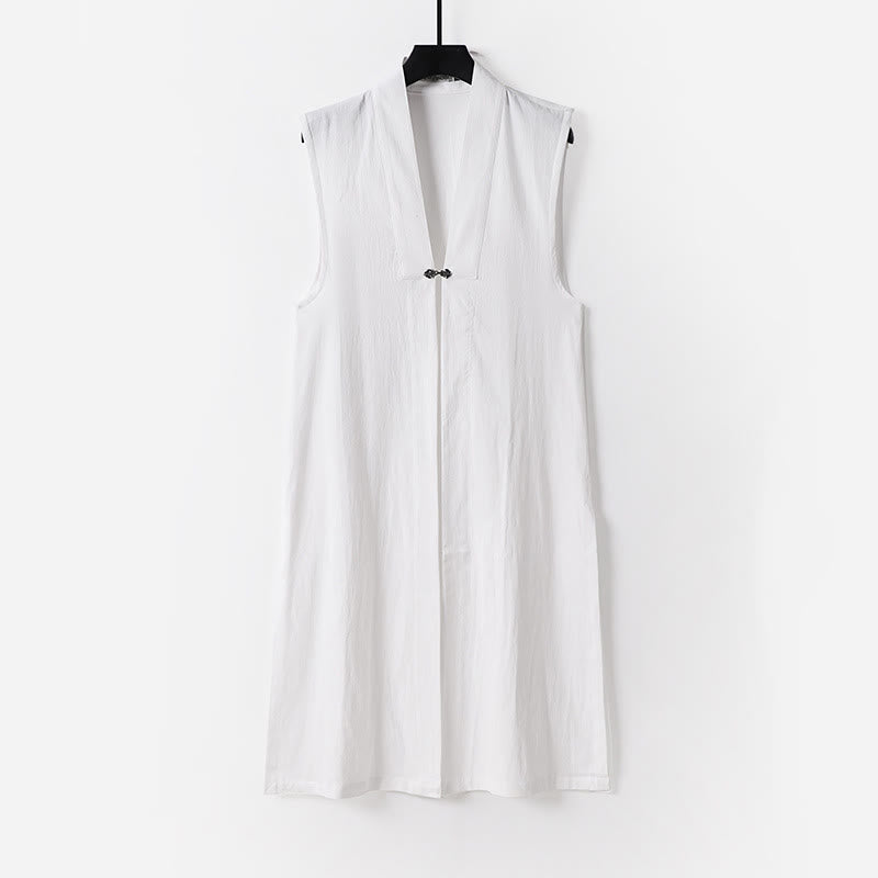 Buddha Stones 2 pezzi autunno solido manica lunga uomo taoista lunga veste kimono con lacci senza maniche gilet abito cerimonia qigong - image 1