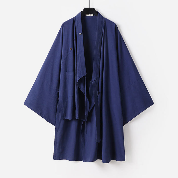 Buddha Stones 2 pezzi autunno solido manica lunga uomo taoista lunga veste kimono con lacci senza maniche gilet abito cerimonia qigong - image 19