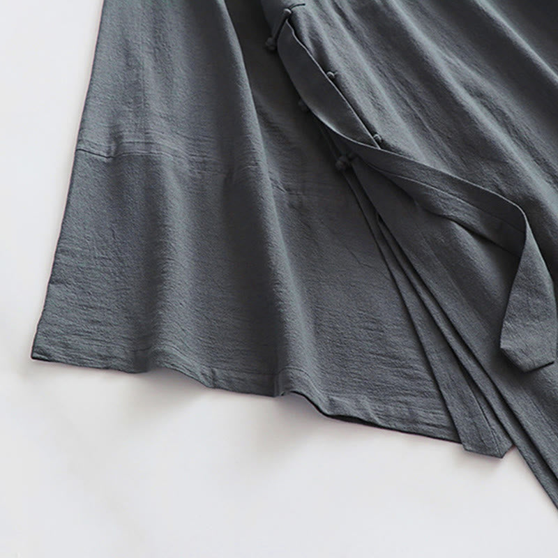 Buddha Stones 2 pezzi autunno solido manica lunga uomo taoista lunga veste kimono con lacci senza maniche gilet abito cerimonia qigong - image 13