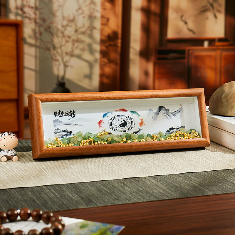 Buddha Stones Cristallo verde Bagua Koi Pesce Yin Yang Simbolo Lingotto d'oro Cornice per foto Ornamento Decorazione per la casa - Stile 3 - Pannello di fibra a media densità (9*30*4cm) - image 2