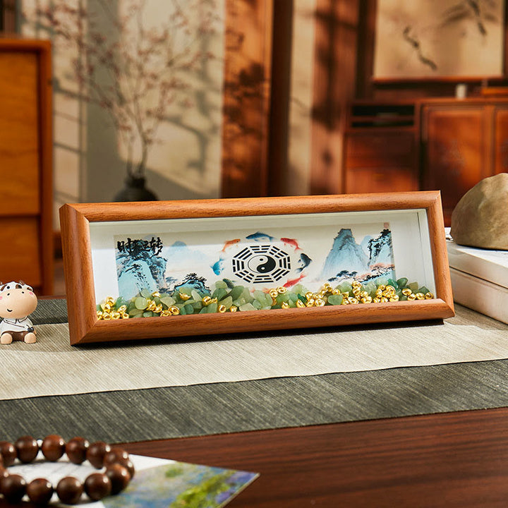 Buddha Stones Cristallo verde Bagua Koi Pesce Yin Yang Simbolo Lingotto d'oro Cornice per foto Ornamento Decorazione per la casa - Stile4 - Pannello di fibra a media densità (9*30*4cm) - image 3