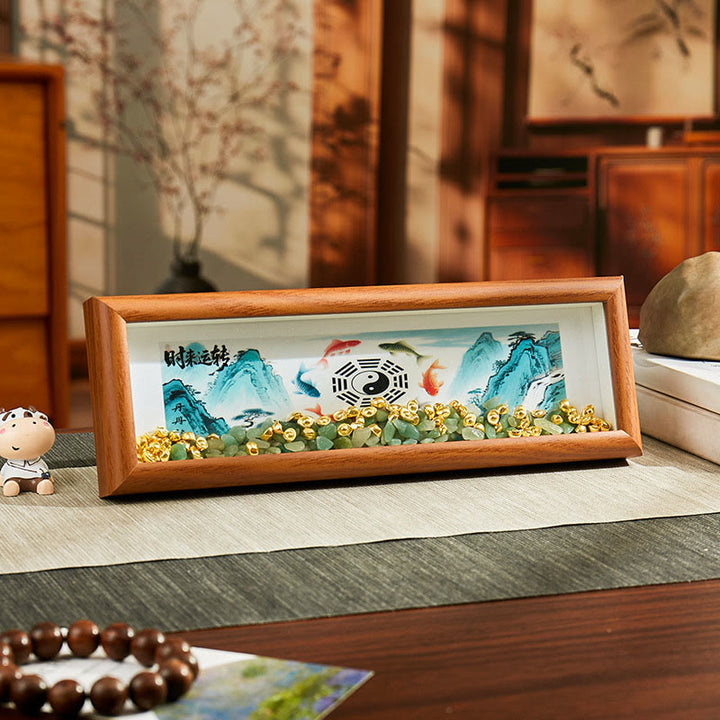 Buddha Stones Cristallo verde Bagua Koi Pesce Yin Yang Simbolo Lingotto d'oro Cornice per foto Ornamento Decorazione per la casa - Stile5 - Pannello di fibra a media densità (9*30*4cm) - image 4