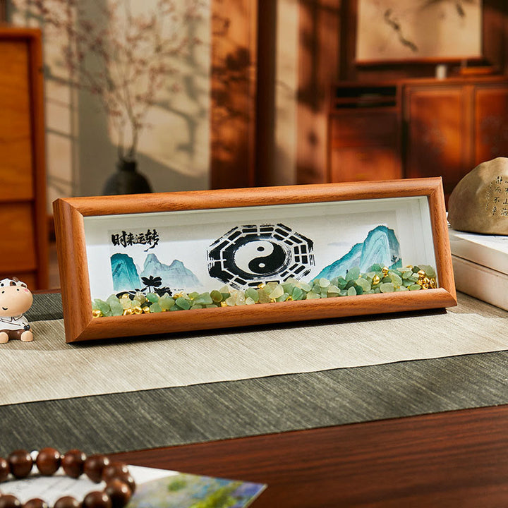 Buddha Stones Cristallo verde Bagua Koi Pesce Yin Yang Simbolo Lingotto d'oro Cornice per foto Ornamento Decorazione per la casa - Stile7 - Pannello di fibra a media densità (9*30*4cm) - image 8