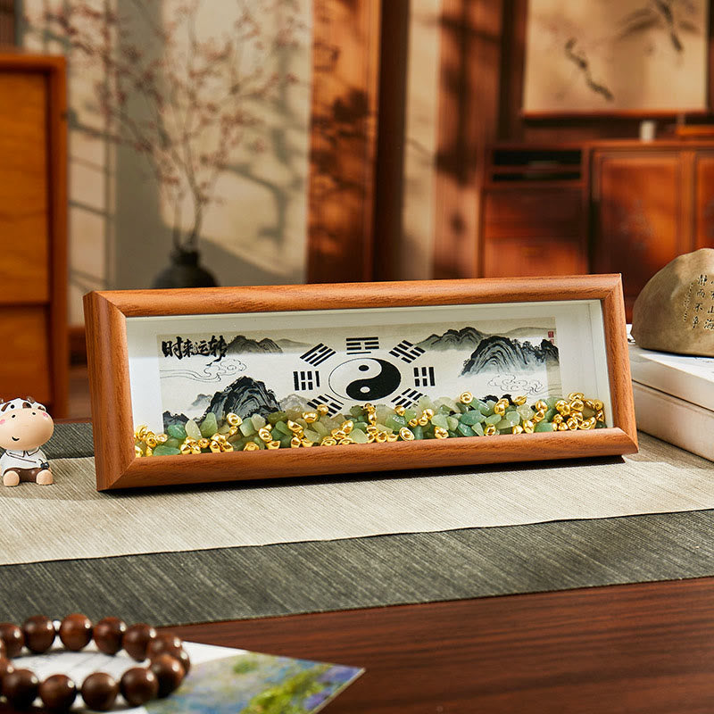 Buddha Stones Cristallo verde Bagua Koi Pesce Yin Yang Simbolo Lingotto d'oro Cornice per foto Ornamento Decorazione per la casa - Stile8 - Pannello di fibra a media densità (9*30*4cm) - image 10