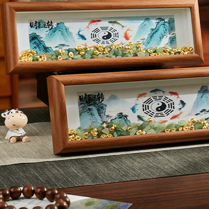 Buddha Stones Cristallo verde Bagua Koi Pesce Yin Yang Simbolo Lingotto d'oro Cornice per foto Ornamento Decorazione per la casa - image 15