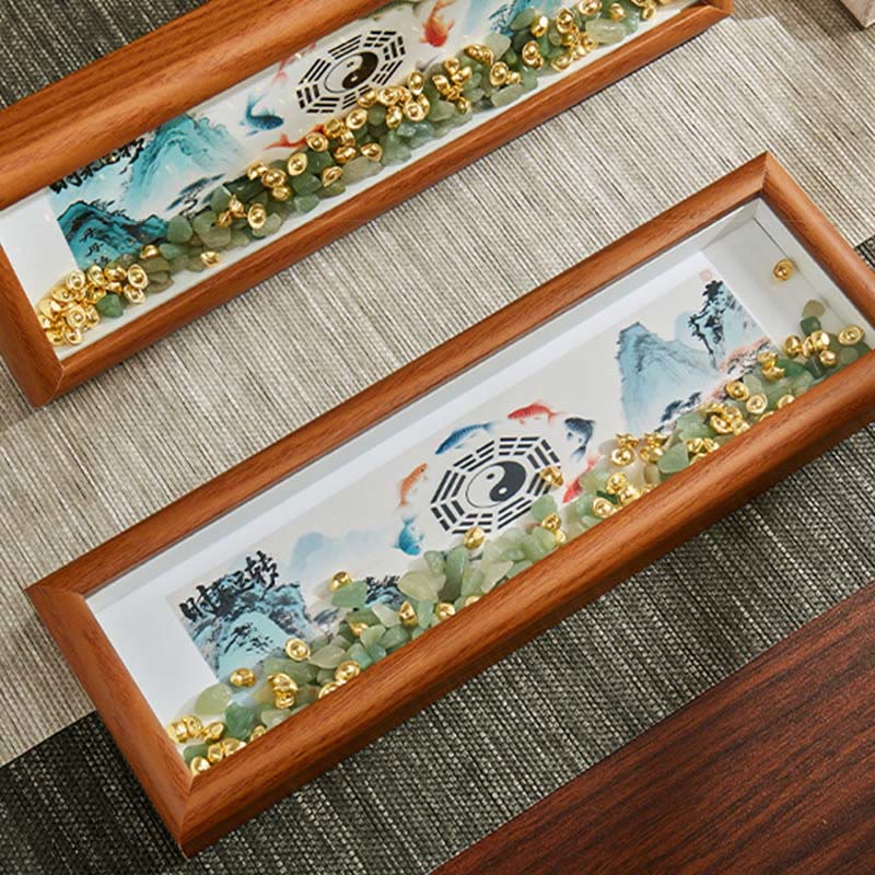 Buddha Stones Cristallo verde Bagua Koi Pesce Yin Yang Simbolo Lingotto d'oro Cornice per foto Ornamento Decorazione per la casa - image 17