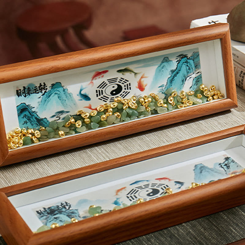 Buddha Stones Cristallo verde Bagua Koi Pesce Yin Yang Simbolo Lingotto d'oro Cornice per foto Ornamento Decorazione per la casa - image 16