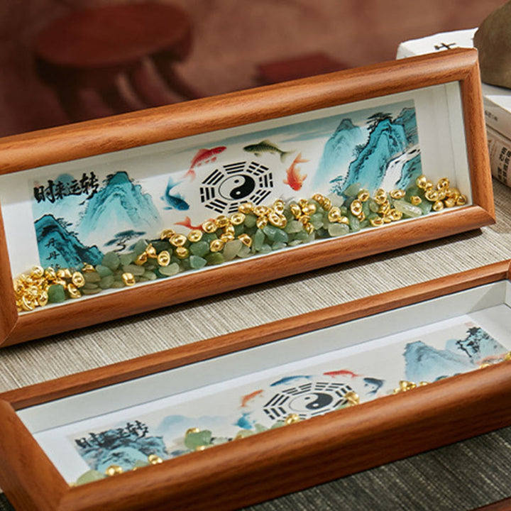 Buddha Stones Cristallo verde Bagua Koi Pesce Yin Yang Simbolo Lingotto d'oro Cornice per foto Ornamento Decorazione per la casa - image 16