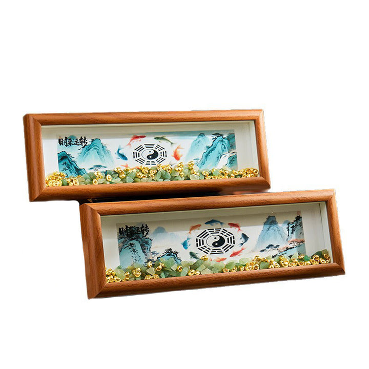 Buddha Stones Cristallo verde Bagua Koi Pesce Yin Yang Simbolo Lingotto d'oro Cornice per foto Ornamento Decorazione per la casa - image 18