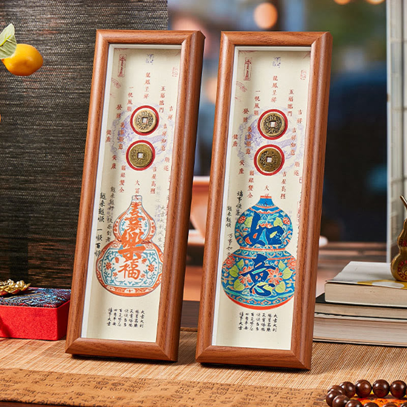 Ornamento per la decorazione della casa, cornice per foto, carattere Fu Buddha Stones , monete di rame di zucca - image 8