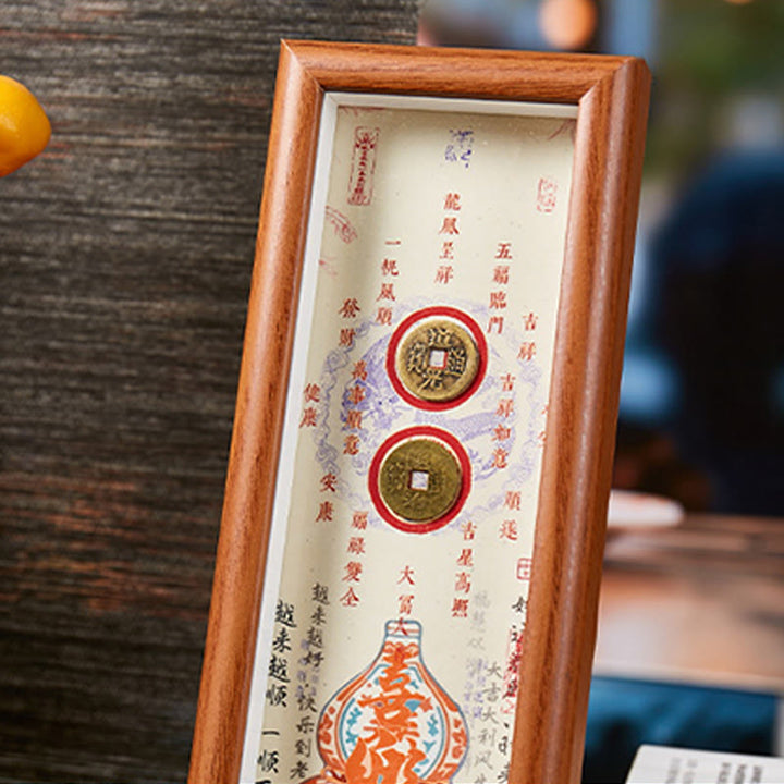 Ornamento per la decorazione della casa, cornice per foto, carattere Fu Buddha Stones , monete di rame di zucca - image 1