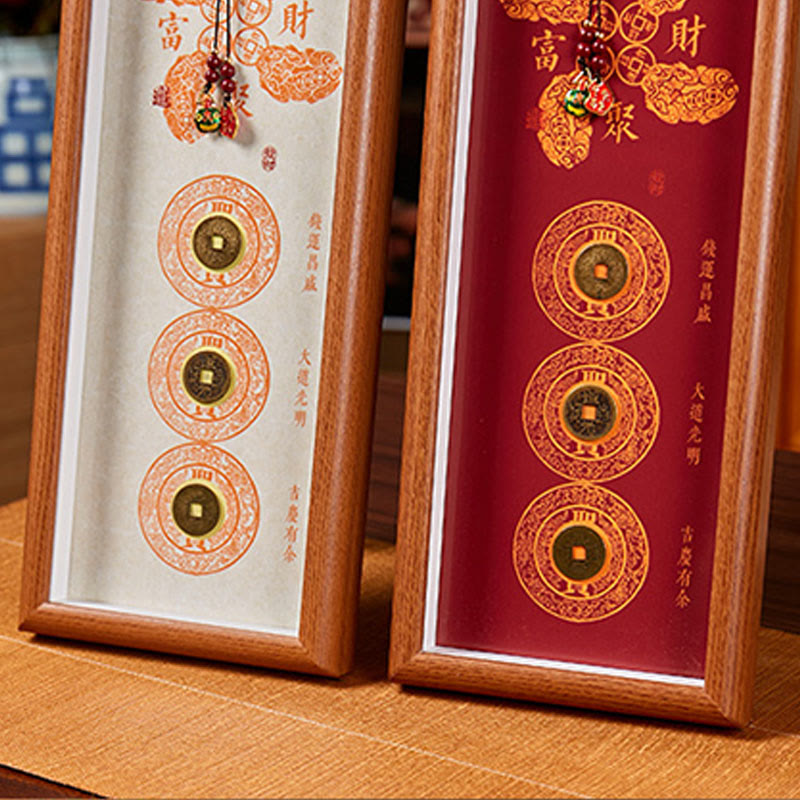 Buddha Stones, monete di rame, cinabro, attraggono fortuna, benedizione, cornice per foto, ornamento, arredamento per la casa - image 9