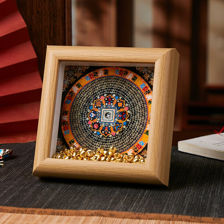 Ornamento per la casa, cornice per foto in lingotto dorato Thangka, Buddha Stones tibetane Om Mani Padme Hum - Stile 4 - Pannello di fibra a media densità giallo (10*10*4cm) - image 6