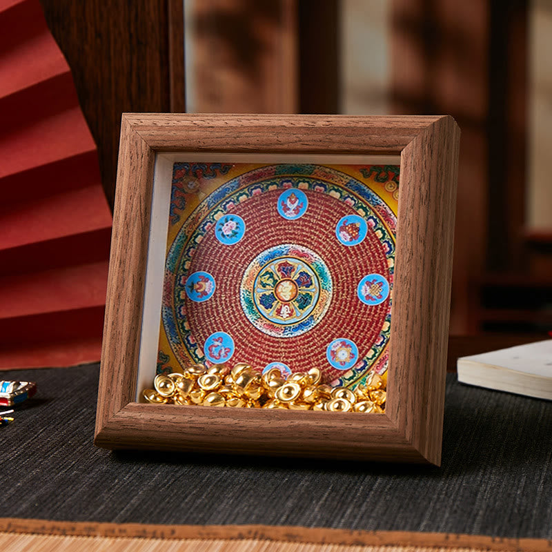 Ornamento per la casa, cornice per foto in lingotto dorato Thangka, Buddha Stones tibetane Om Mani Padme Hum - Stile 1 - Pannello di fibra a media densità marrone (10*10*4cm) - image 1