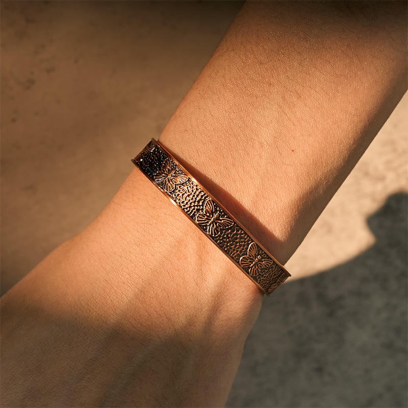 Bracciale rigido regolabile Buddha Stones Copper Open Butterfly Balance Self Care - image 4