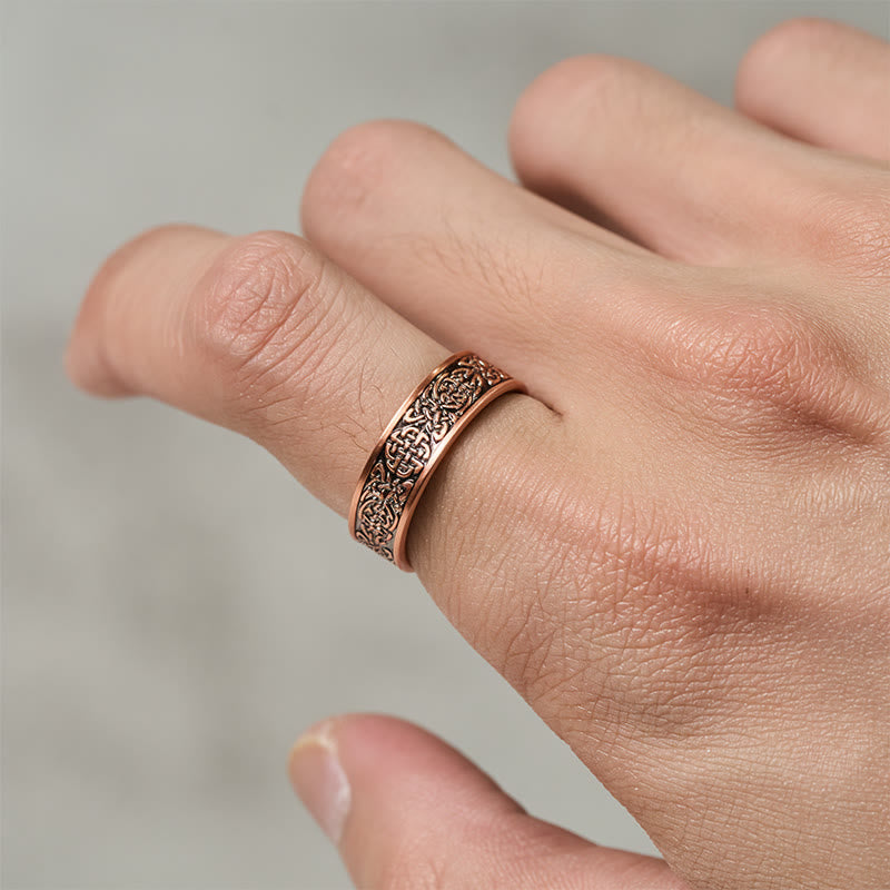 Bracciale rigido con polsino aperto e anello portafortuna con motivo astratto in rame Buddha Stones - image 10