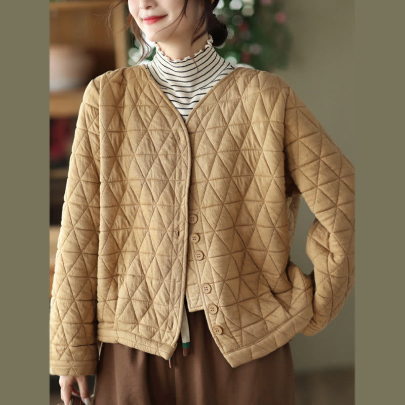 Giacca termica invernale da donna con maniche lunghe e motivo a rombi in cotone Buddha Stones, con tasche - Verga d'oro - US12, UK/AU16, EU44 (2XL) - image 9