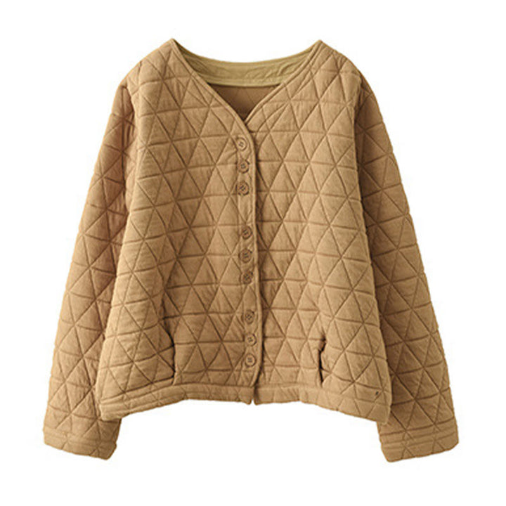 Giacca termica invernale da donna con maniche lunghe e motivo a rombi in cotone Buddha Stones, con tasche - image 11