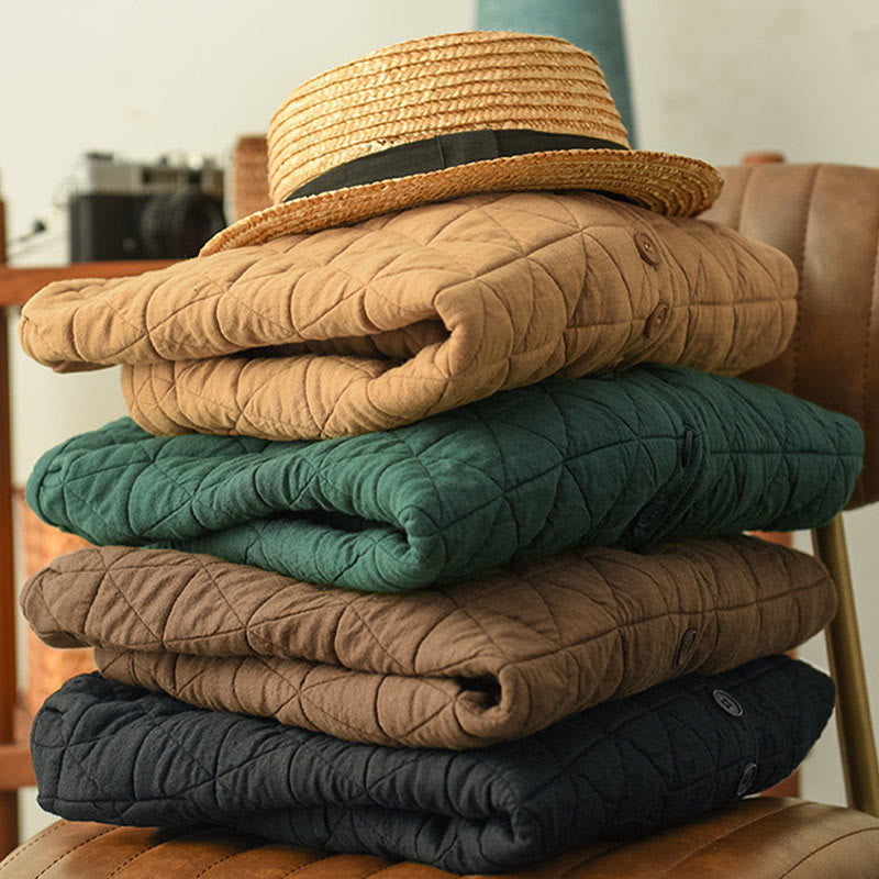 Giacca termica invernale da donna con maniche lunghe e motivo a rombi in cotone Buddha Stones, con tasche - image 17