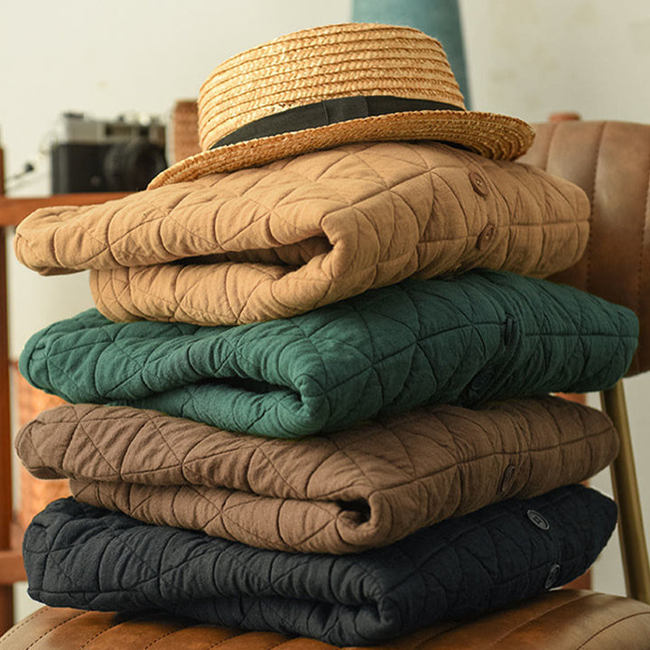 Giacca termica invernale da donna con maniche lunghe e motivo a rombi in cotone Buddha Stones, con tasche - image 17