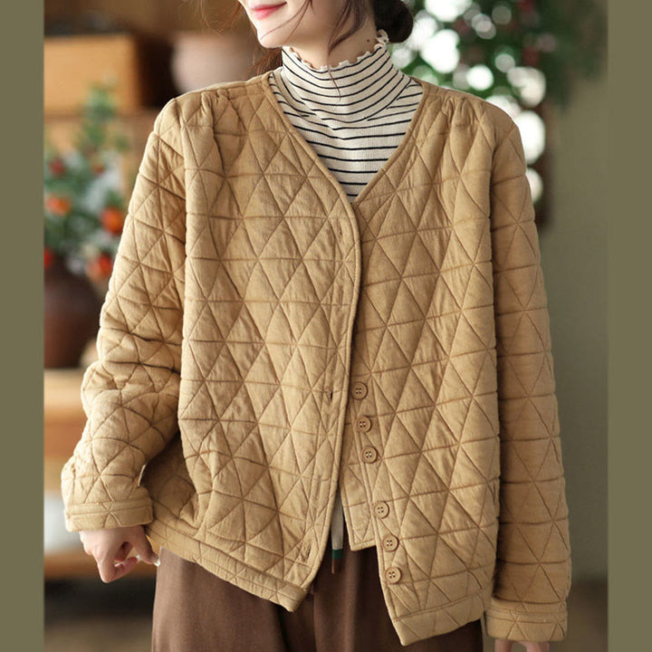 Giacca termica invernale da donna con maniche lunghe e motivo a rombi in cotone Buddha Stones, con tasche - image 10