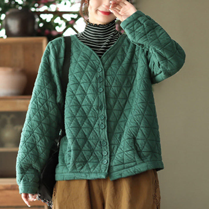 Giacca termica invernale da donna con maniche lunghe e motivo a rombi in cotone Buddha Stones, con tasche - image 4