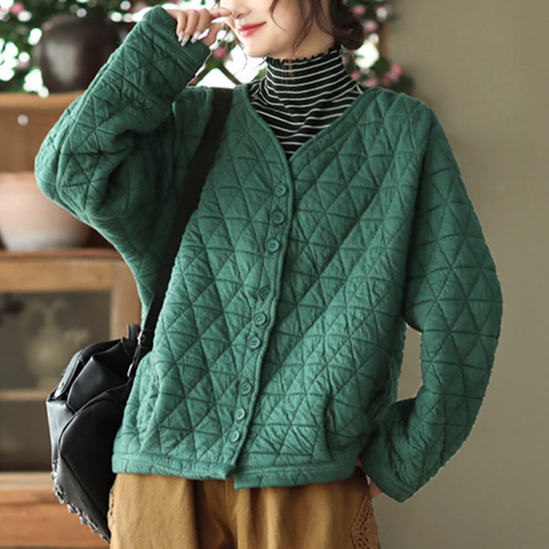 Giacca termica invernale da donna con maniche lunghe e motivo a rombi in cotone Buddha Stones, con tasche - SeaGreen - US12, UK/AU16, EU44 (2XL) - image 3