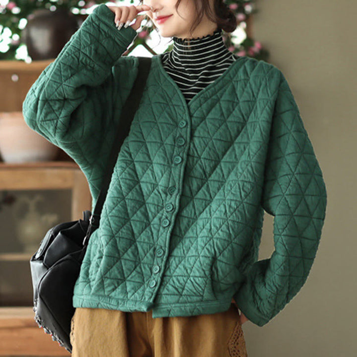 Giacca termica invernale da donna con maniche lunghe e motivo a rombi in cotone Buddha Stones, con tasche - SeaGreen - US12, UK/AU16, EU44 (2XL) - image 3