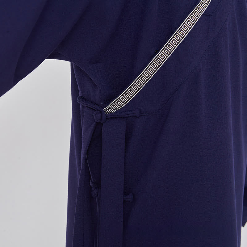 Buddha Stones 2 pezzi Wudang autunno solido rana-bottoni manica lunga lino unisex abito taoista kimono pantaloni abito cerimonia Qigong - image 8