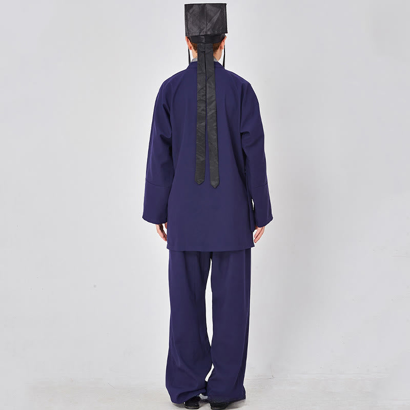 Buddha Stones 2 pezzi Wudang autunno solido rana-bottoni manica lunga lino unisex abito taoista kimono pantaloni abito cerimonia Qigong - image 7