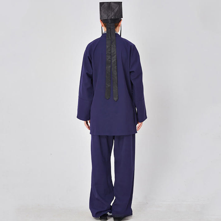 Buddha Stones 2 pezzi Wudang autunno solido rana-bottoni manica lunga lino unisex abito taoista kimono pantaloni abito cerimonia Qigong - image 7