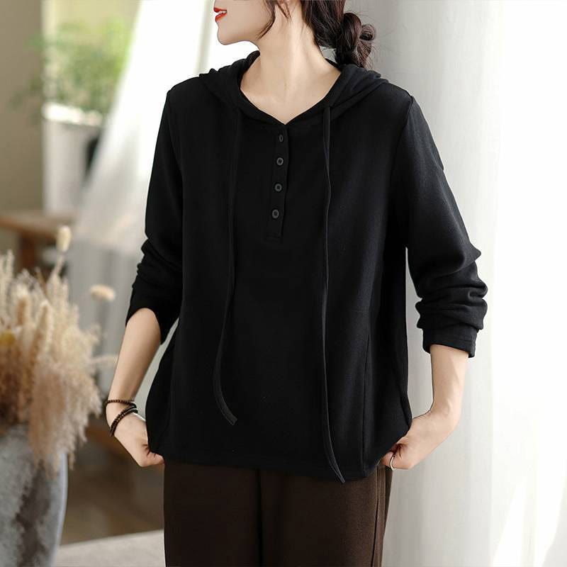 Felpa con cappuccio da donna a maniche lunghe in cotone tinta unita invernale Buddha Stones con cappuccio - Nero - US8-10, UK/AU12-14, EU40-42 (2XL) - image 18