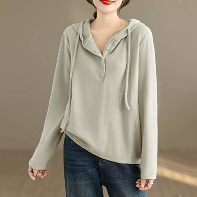 Felpa con cappuccio da donna a maniche lunghe in cotone tinta unita invernale Buddha Stones con cappuccio - image 3