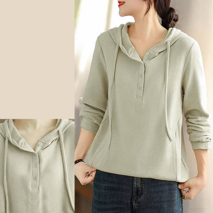 Felpa con cappuccio da donna a maniche lunghe in cotone tinta unita invernale Buddha Stones con cappuccio - image 8