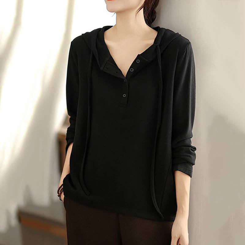 Felpa con cappuccio da donna a maniche lunghe in cotone tinta unita invernale Buddha Stones con cappuccio - image 21