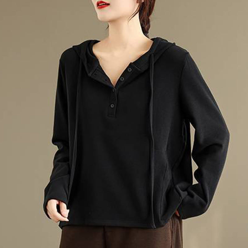 Felpa con cappuccio da donna a maniche lunghe in cotone tinta unita invernale Buddha Stones con cappuccio - image 22