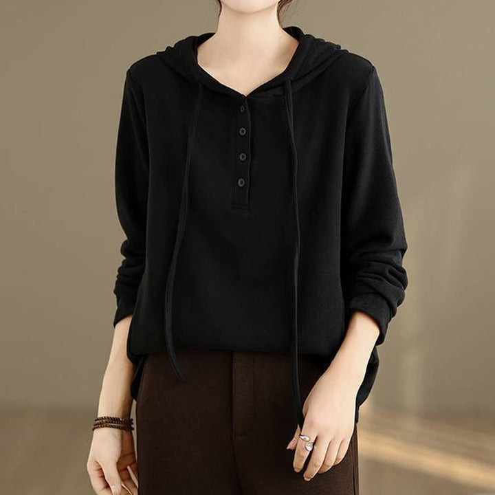 Felpa con cappuccio da donna a maniche lunghe in cotone tinta unita invernale Buddha Stones con cappuccio - image 19