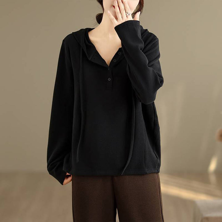 Felpa con cappuccio da donna a maniche lunghe in cotone tinta unita invernale Buddha Stones con cappuccio - image 20