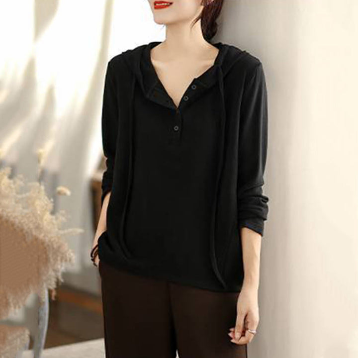 Felpa con cappuccio da donna a maniche lunghe in cotone tinta unita invernale Buddha Stones con cappuccio - image 24