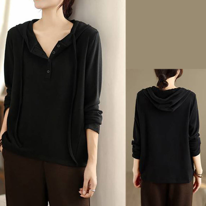 Felpa con cappuccio da donna a maniche lunghe in cotone tinta unita invernale Buddha Stones con cappuccio - image 25